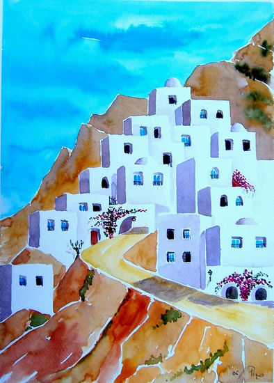 pueblo en la montaña - vendido Watercolour Paper Landscaping