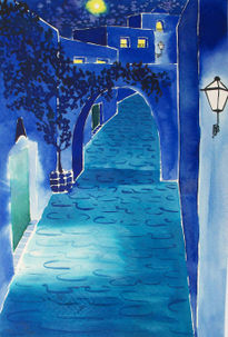 Calle de noche azul