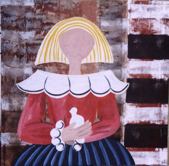 Menina con Paloma Mixed media Canvas Figure Painting