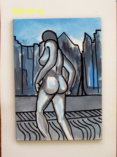 Woman walking naked on the city Acrylic Canvas Nude Paintings