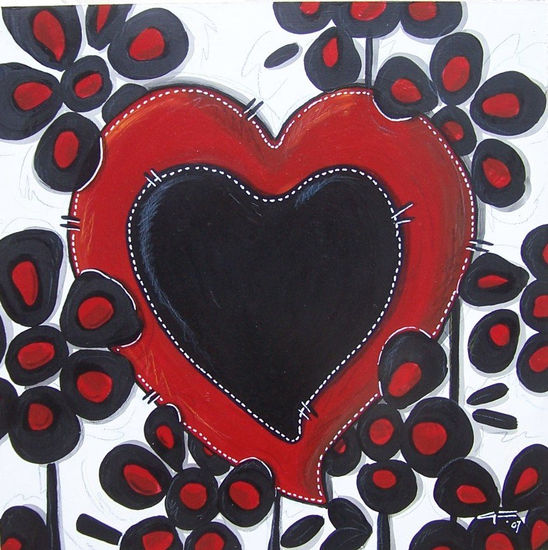 Corazón Blanco y Negro con Flores Acrylic Canvas Others