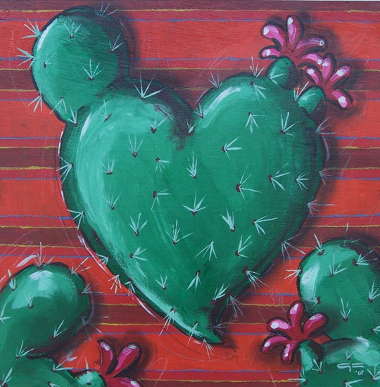 corazón cactus Mixed media Canvas Others