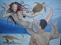 la sirena tras la pecera