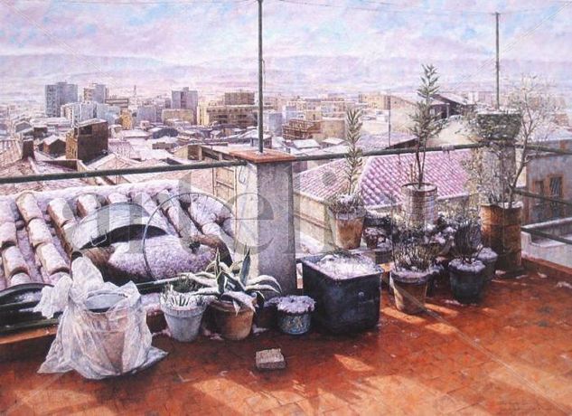 Vista de Puertollano nevado desde la terraza de mis padres Oil Canvas Others