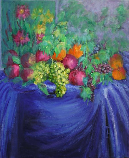 Fruta sobre mantel de mar Oil Canvas Still Life Paintings