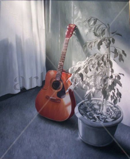 La Guitarra y la Planta Oil Canvas Still Life Paintings