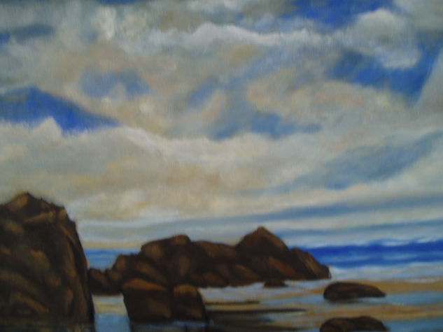 nubes, rocas y playa Oil Canvas Marine Painting