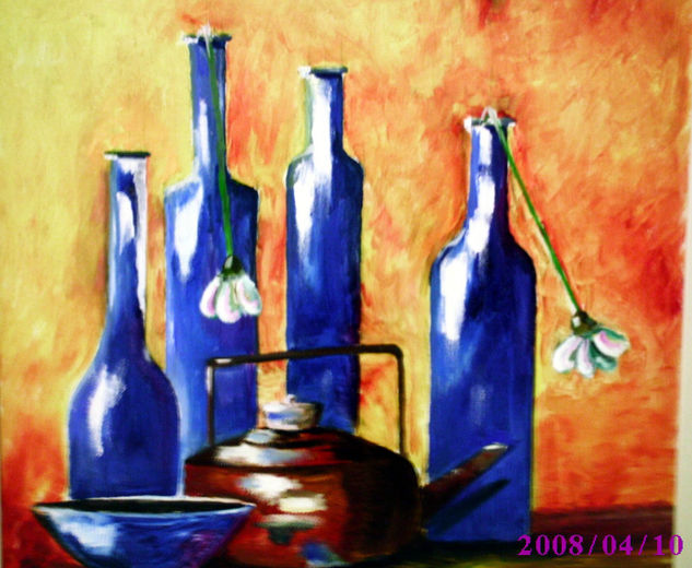 Botellas azules Oil Canvas Landscaping