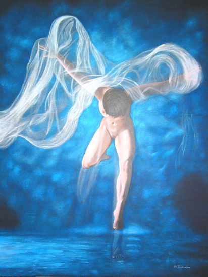 danza azul com veu branco Acrylic Canvas Nude Paintings