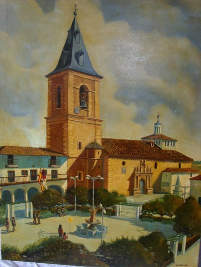 plaza mayor de tarazona de la mancha Óleo Lienzo Paisaje