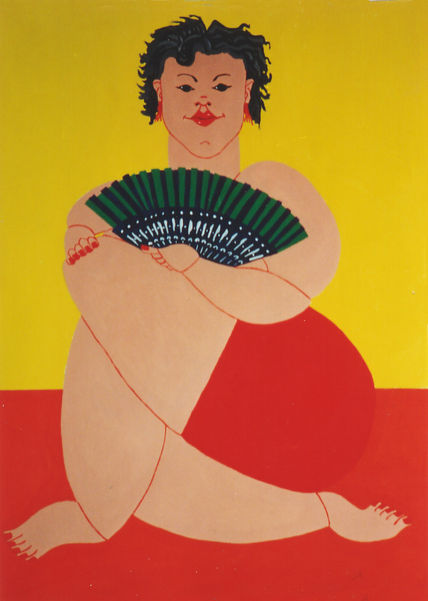 Mujer abanicándose