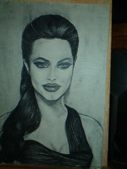 Angelina Jolie Lápiz (Negro) Cartulina Retrato