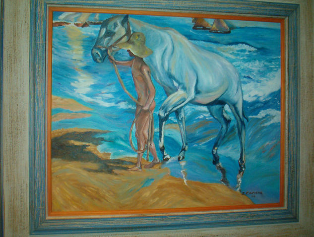 El baño del caballo(Sorolla) Óleo Lienzo Otros