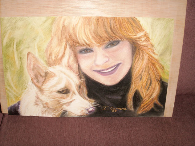 Natalia con su perro Pastel Cartulina Retrato