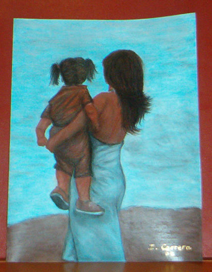 Mirando al mar Pastel Card Figure Painting