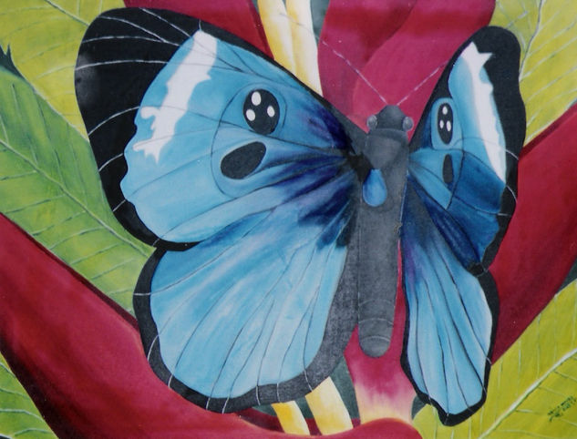 Borboleta Azul Óleo Tela Animales