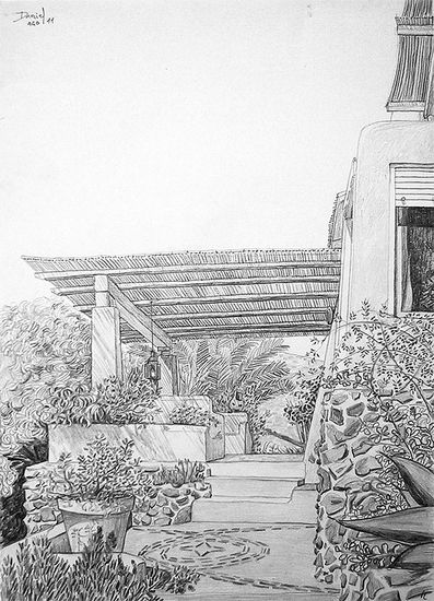 Terraza con cañizo y maceta Pencil