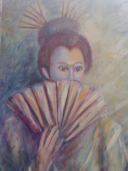 Geisha con abanico Óleo Lienzo