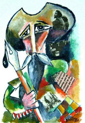 Quijote Cubano I.2007.Acrílico sobre papel manufacturado.45 x 35 cms 