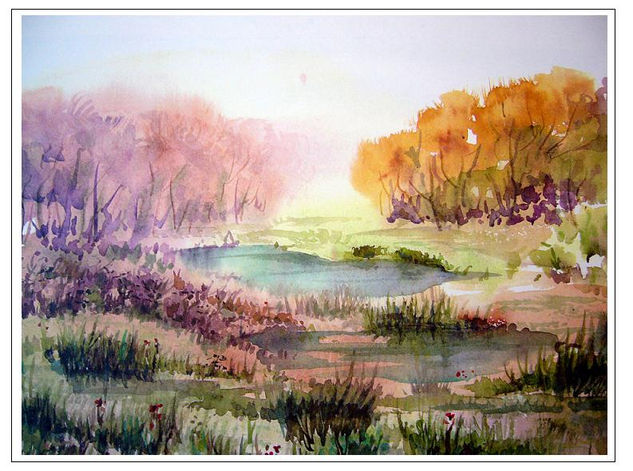 amanece en el bosque Watercolour Paper Landscaping