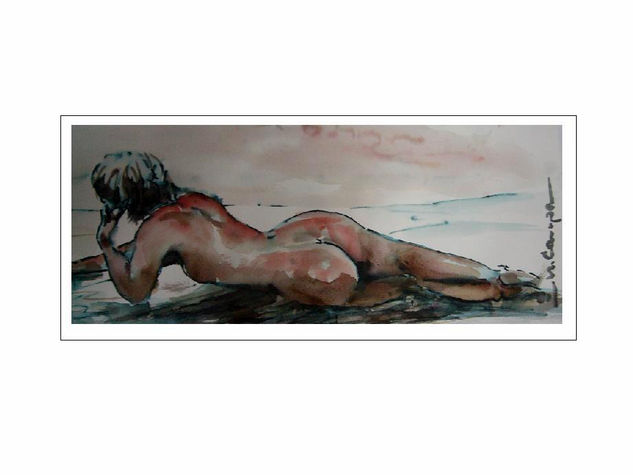 DESNUDO  EN LA ARENA Watercolour Paper Nude Paintings