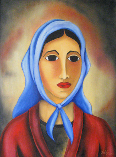 Gitana con pañuelo azul Óleo Lienzo Retrato