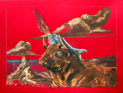 Paisaje con toro y pez