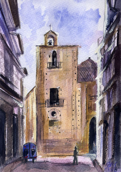 Iglesia de san Miguel de Andújar (parte posterior) Watercolour Paper Landscaping