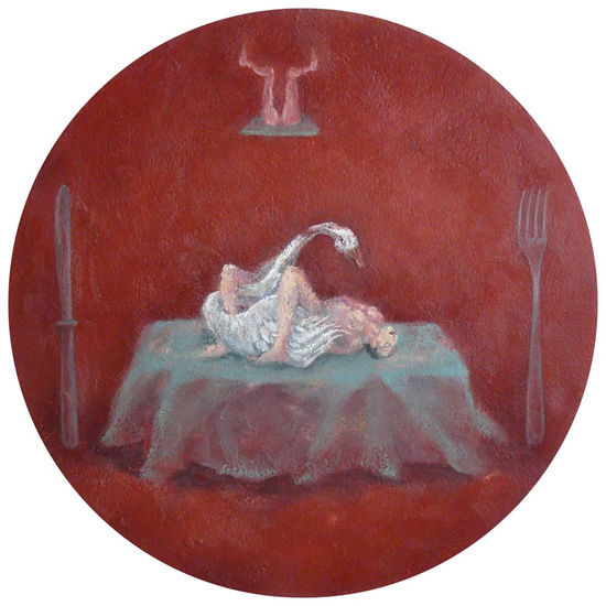 La Cena de Leda  de   Silvina Socolovsky Oil Panel Figure Painting