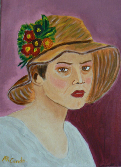 chica con sombrero Óleo Lienzo Retrato