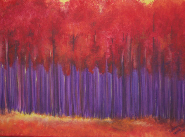 Bosque en rojo Media Mixta Lienzo Paisaje