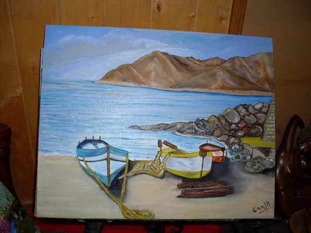 Botes en el lago Oil Canvas Landscaping