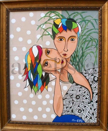 Pareja de colores Acrylic Canvas Figure Painting