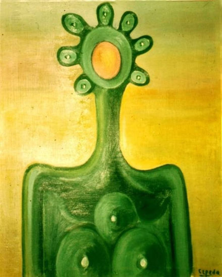 R105.PERSONAJE VERDE,1977 Oil Canvas Figure Painting