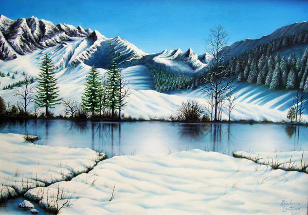 Celeste y Blanco Oil Canvas Landscaping