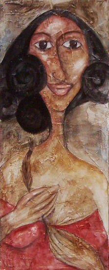 Mujer con pluma Mixed media Canvas Portrait