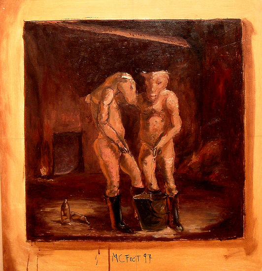 comunidad de intereses Oil Panel Figure Painting