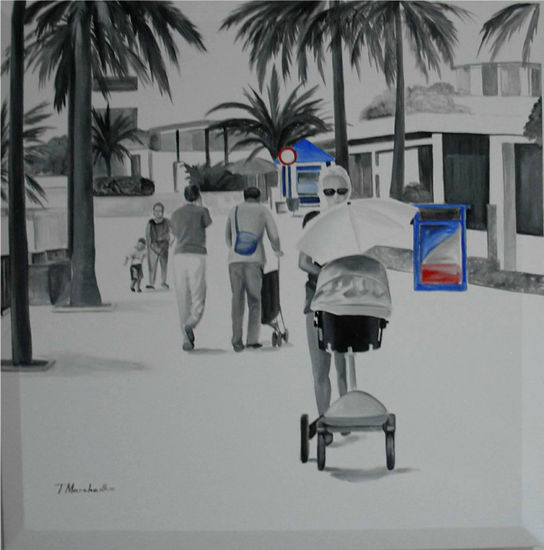 Paseo Marítimo. Cochecito Acrylic Canvas Figure Painting