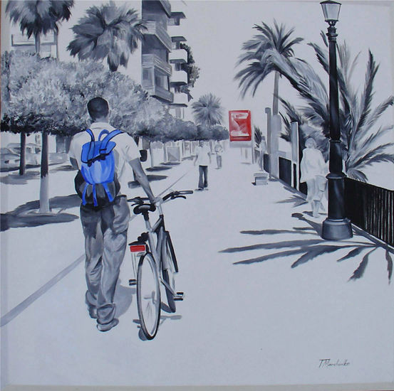 Paseo Marítimo. Bicicleta Acrylic Canvas Figure Painting