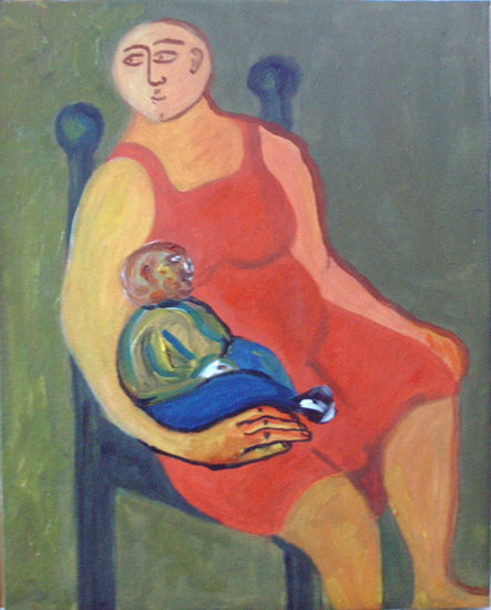 MUJER CON NIÑO Oil Canvas Figure Painting