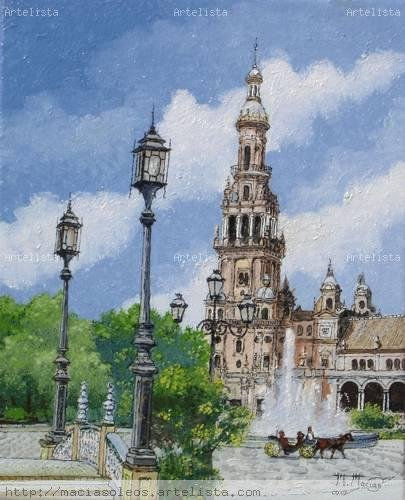 Sevilla (Plaza de España). Oil Canvas Landscaping