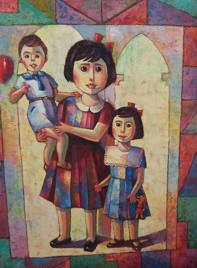 Tres hermanos Oil Canvas Figure Painting