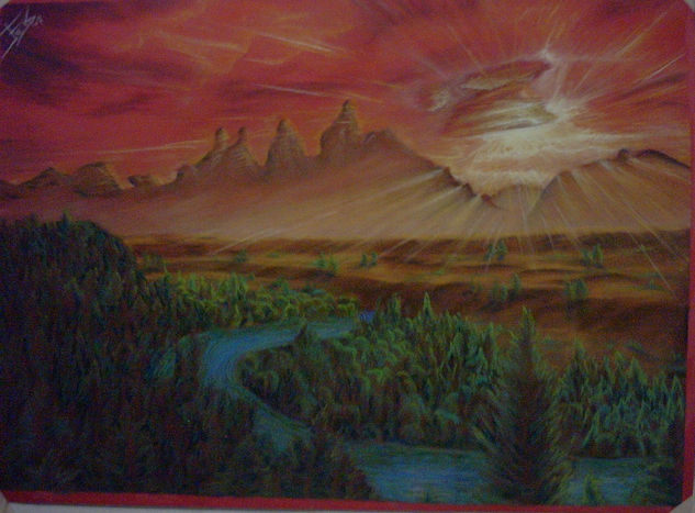 Paisaje al atardecer Pastel Card Landscaping