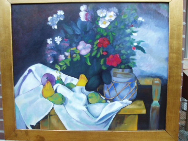 mantel, frutas y flores (r. a cezanne) Oil Canvas Still Life Paintings