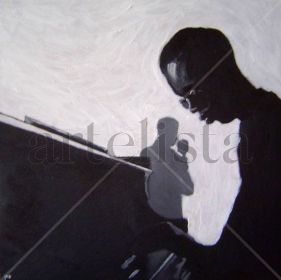 JAZZ MAN Oil Panel Figure Painting