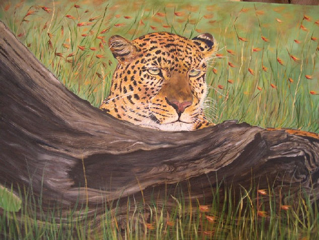 Leopardo con tronco Oil Canvas