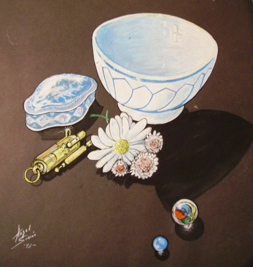 EL MECHERO DORADO Gouache Card Still Life Paintings