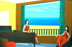 Chegada ao Hotel - Homenagem a Edward Hopper Acrylic Canvas Figure Painting