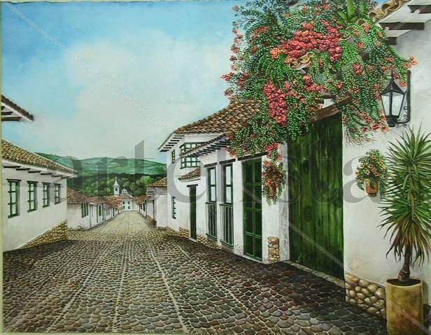 Callejón de Villa de Leyva Acuarela Papel Paisaje