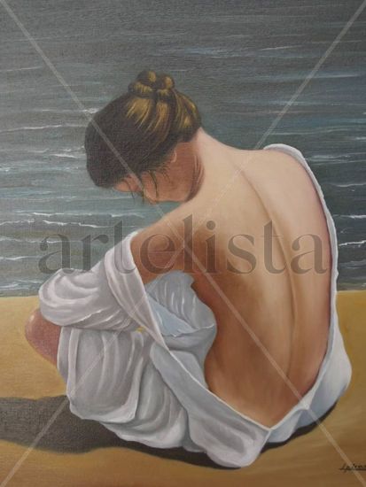 EN LA PLAYA Oil Canvas Figure Painting